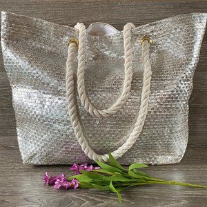 SAKS FIFTH AVE Beach Bag Tote Silver